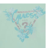 Guess T-Shirt Girocollo Tinta Unita con Stampa per Neonata A5GI03K6YW4X VERDE ACQUA GUESS 