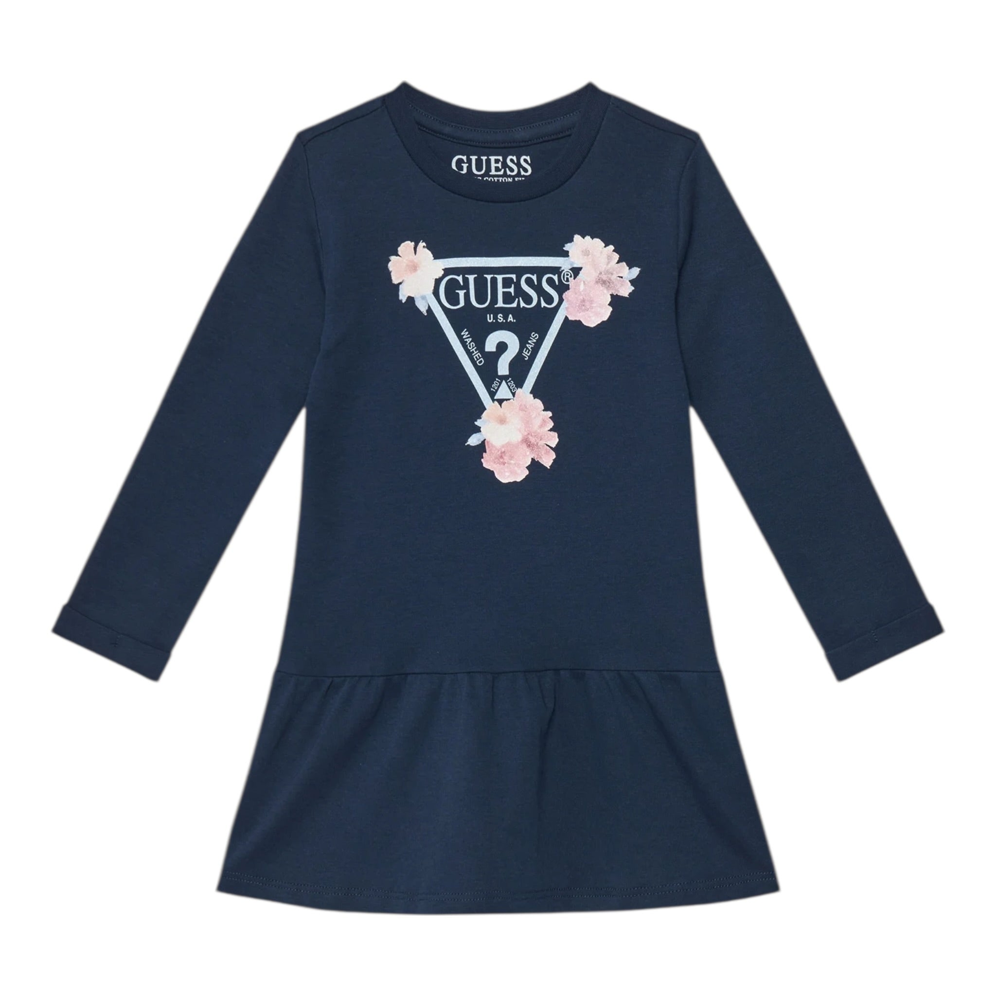 Guess Abito Manica Lunga Tinta Unita con Stampa per Bambina K3YK13KA6W4 BLU GUESS 