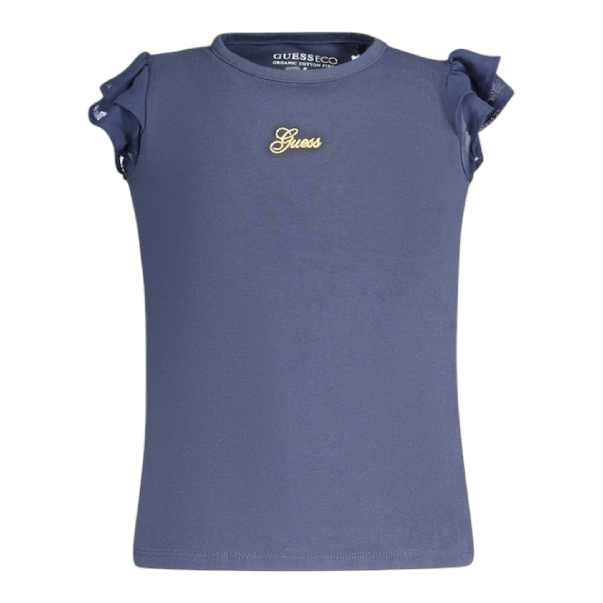 Guess Canotta Girocollo con Maniche In Tulle Tinta Unita con Stampa per Neonata K4GI20K6YW1 BLU GUESS 