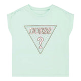 Guess T-Shirt Tinta Unita con Stampa E Paillettes per Neonata K5GI12K6YW4X VERDE ACQUA GUESS 