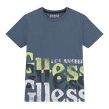Guess T-Shirt Girocollo Tinta Unita con Stampa per Bambino L5RI12K8HM4 BLU GUESS 