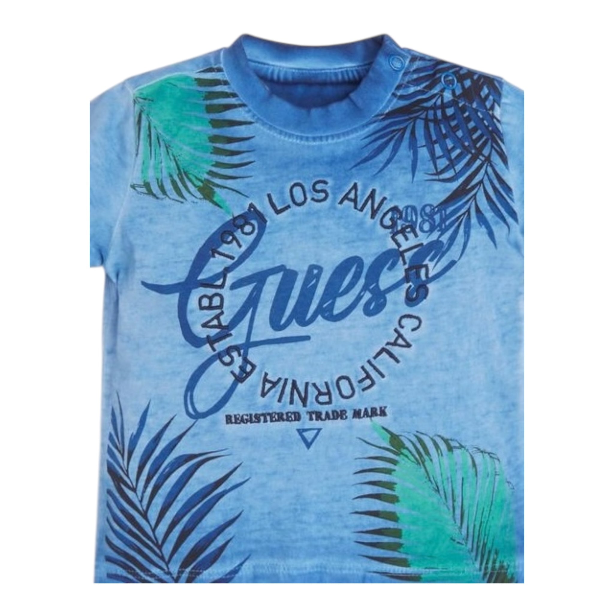 Guess T-Shirt Gircollo Tinta Unita con Stampa per Neonato N2GI17K5HM20 BLU GUESS 