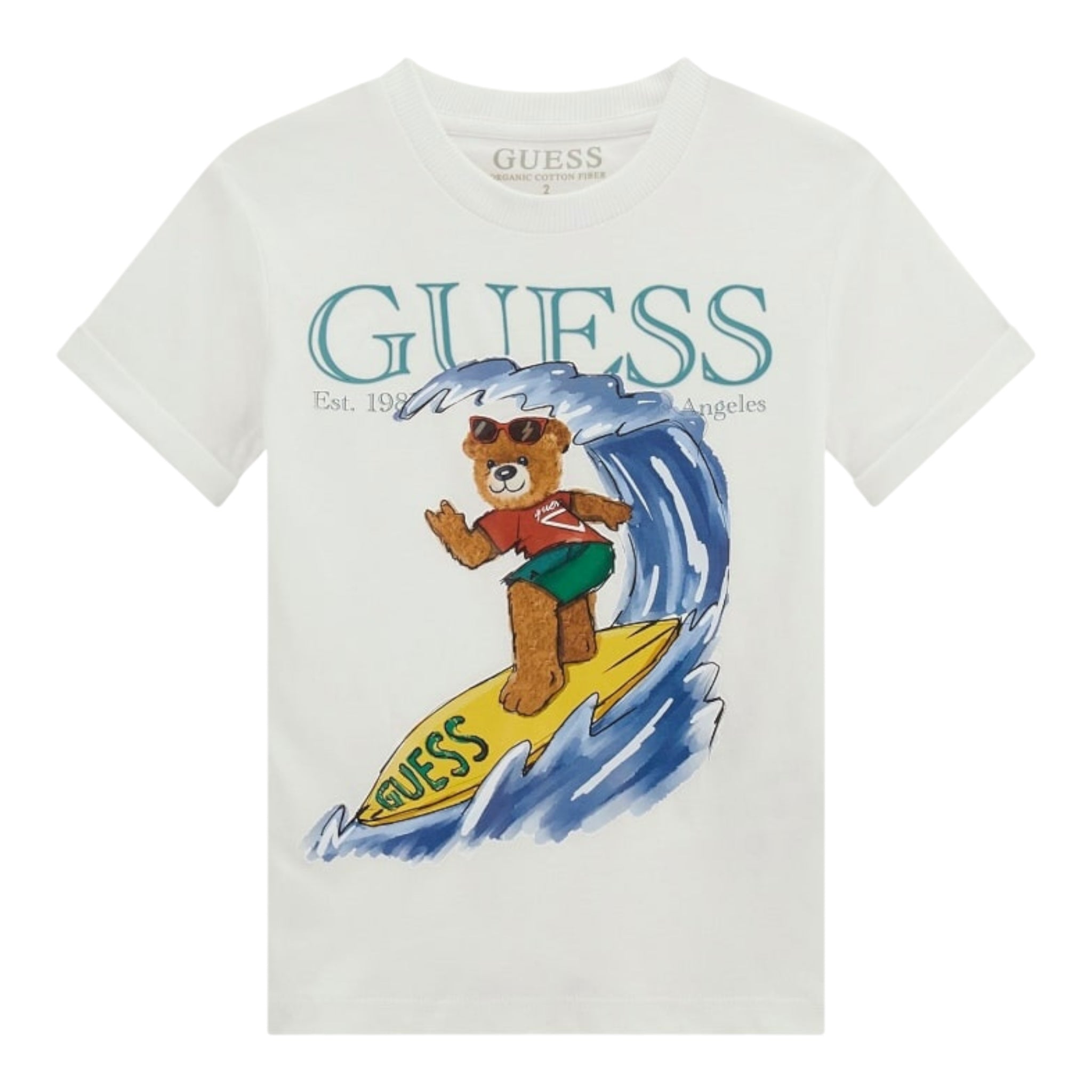 Guess T-Shirt Girocollo Tinta Unita con Stampa per Bambino N5GI04K8HM4X BIANCO GUESS 