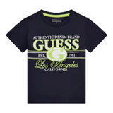 Guess T-Shirt Girocollo Tinta Unita con Stampe per Bambino N5RI23K8HM4X BLU GUESS 