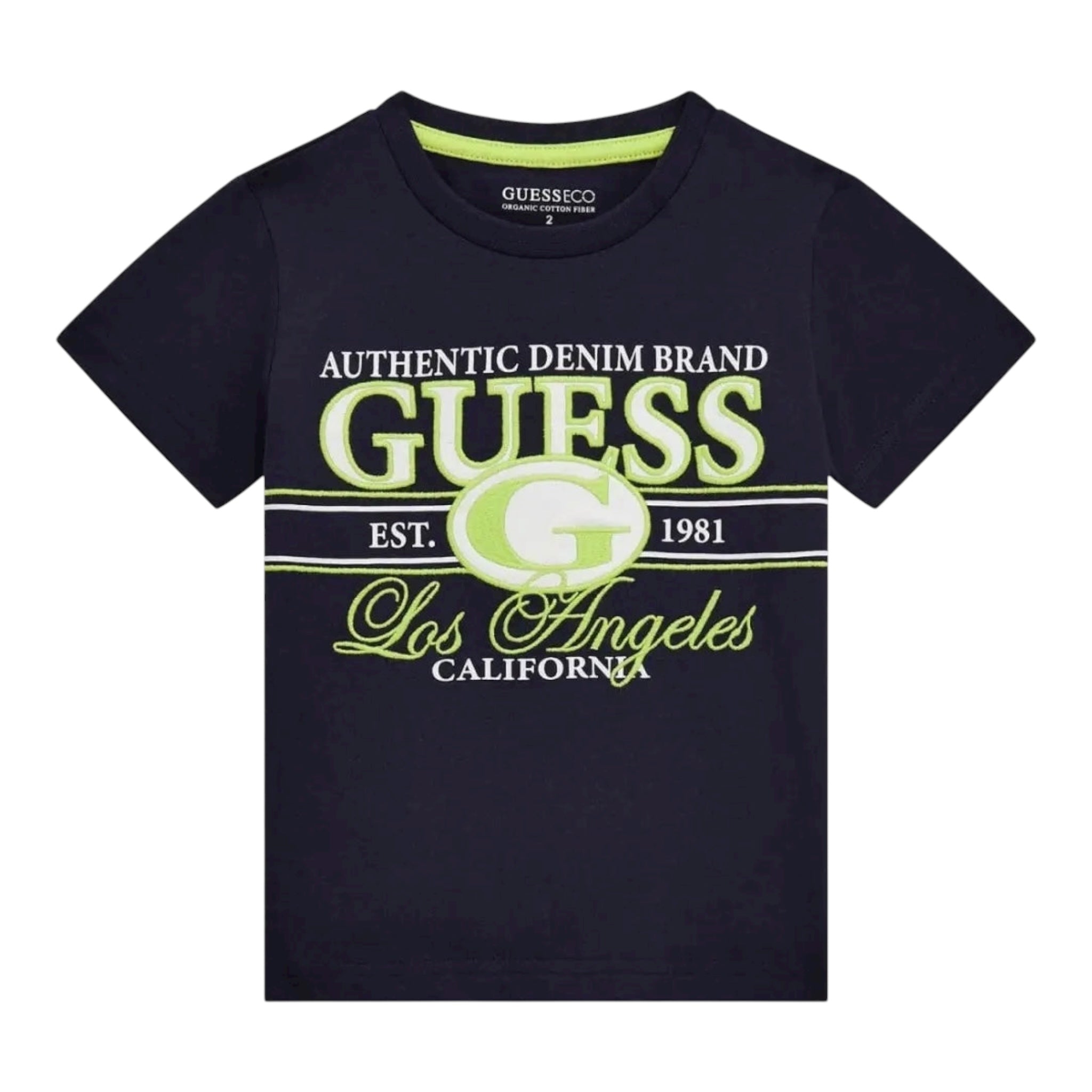 Guess T-Shirt Girocollo Tinta Unita con Stampe per Bambino N5RI23K8HM4X BLU GUESS 
