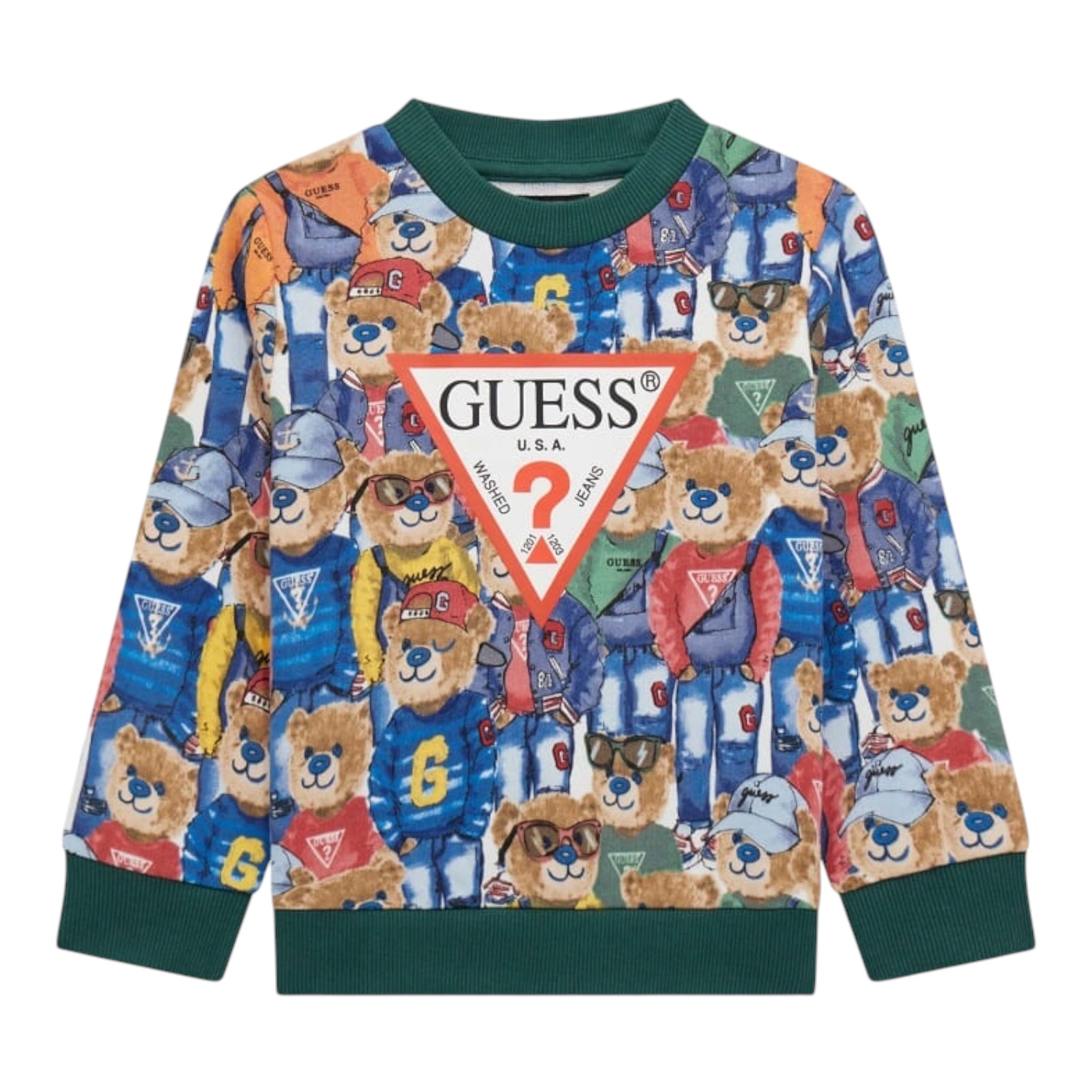 Guess Felpa Tinta Unita Girocollo con Stampa Orsi per Bambino N5RQ03KA6R4J BIANCO GUESS 