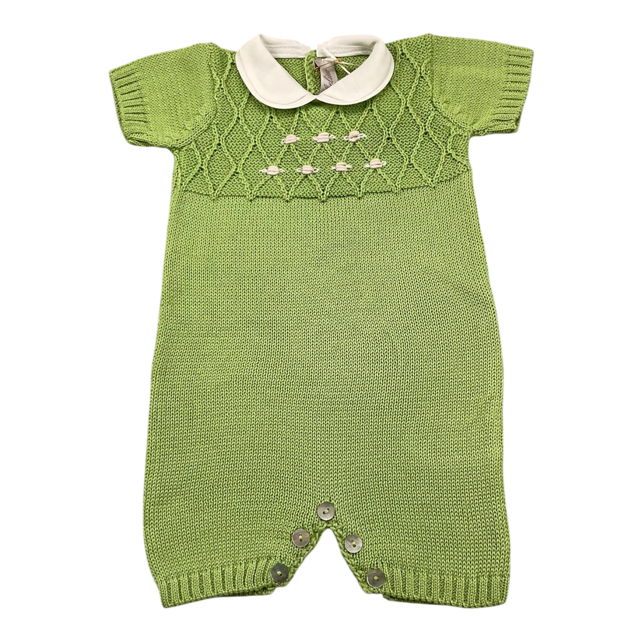 Gughelino Pagliaccetto In Filo Tinta Unita con Colletto In Contrasto per Neonata 3041 VERDE GUGHELINO 