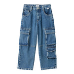 Il Gufo Jeans Tinta Unita Modello Cargo con Girovita Regolabile per Bambina P25PL452J0052 BLU IL GUFO 