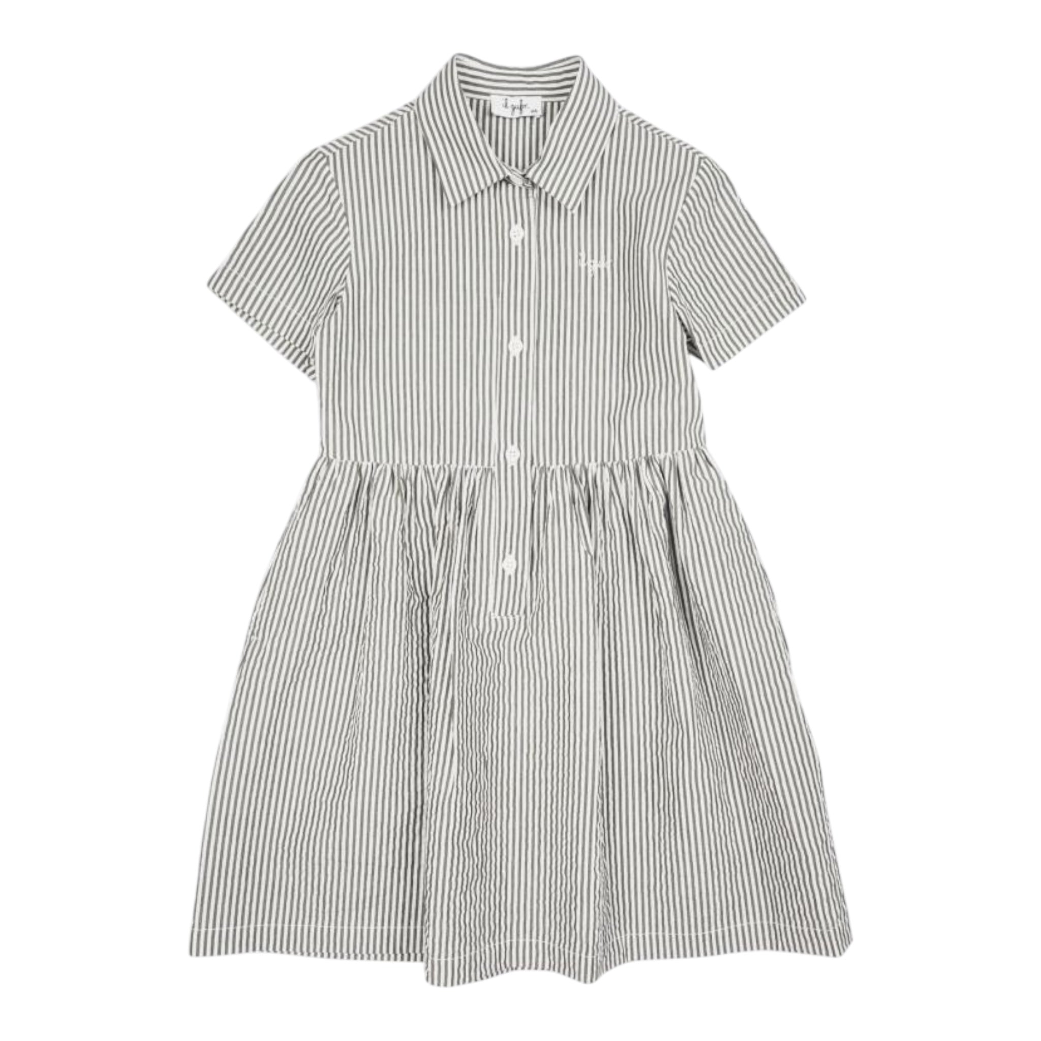 Il Gufo Abito Mezza Manica Tinta Unita con Fantasia A Righe per Bambina P25VM780C1080 BIANCO IL GUFO 