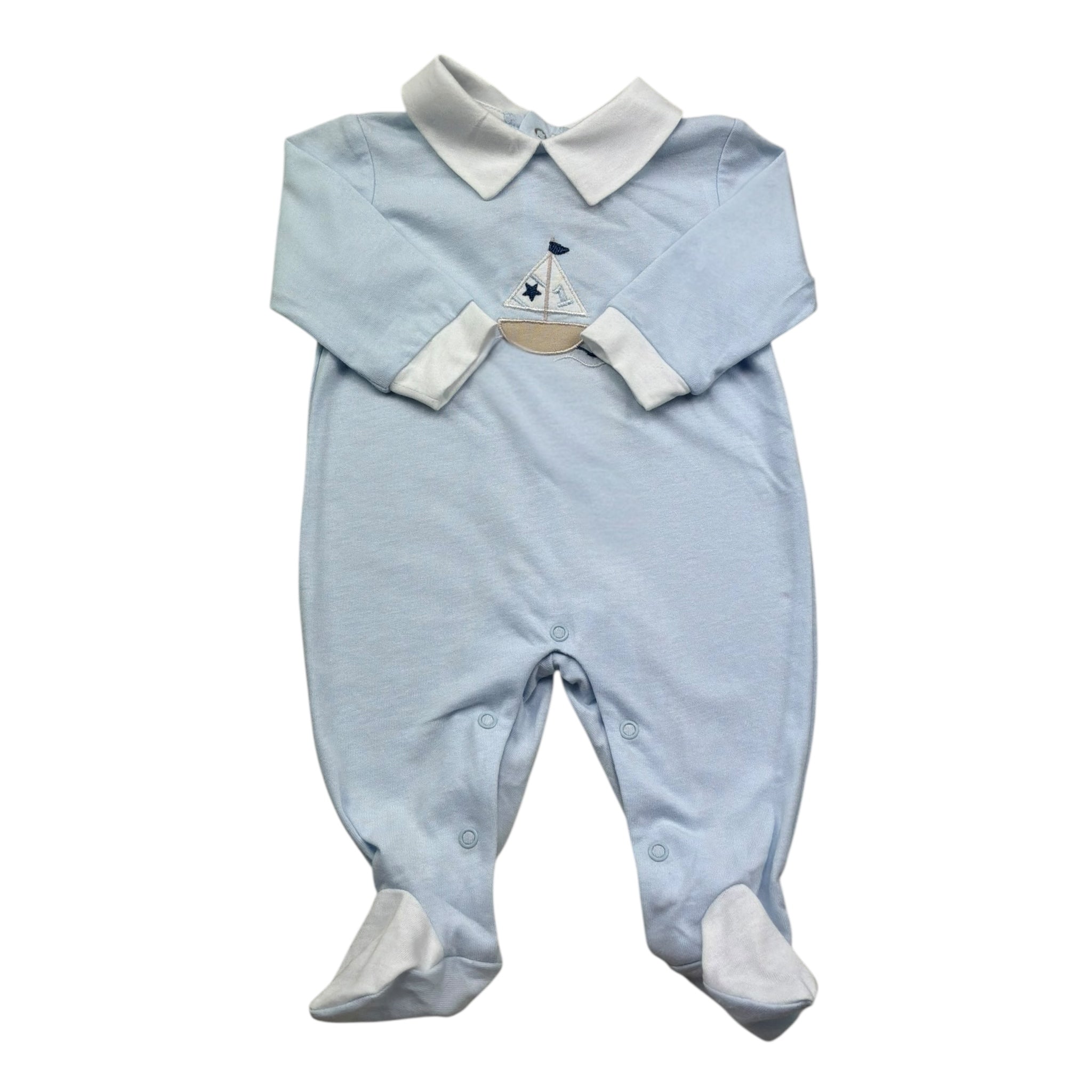 Isabel & Martinez Tutina Manica Lunga Tinta Unita con Ricamo per Neonato IM25N509 AZZURRO ISABEL & MARTINEZ 