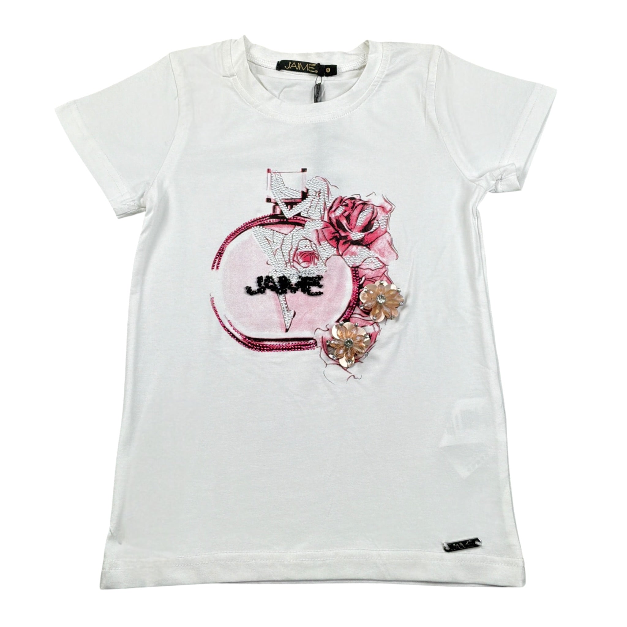 J'Aime' T-Shirt Girocollo tinta unita con Stampa Bianco per Bambina 5034G BIANCO J'AIME' 