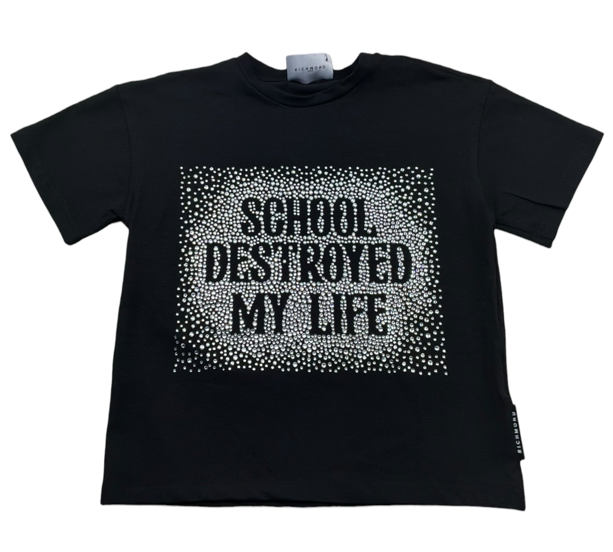 John Richmond T-Shirt Girocollo Tinta Unita con Brillantini per Bambina RGP26065TS NERO JOHN RICHMOND 