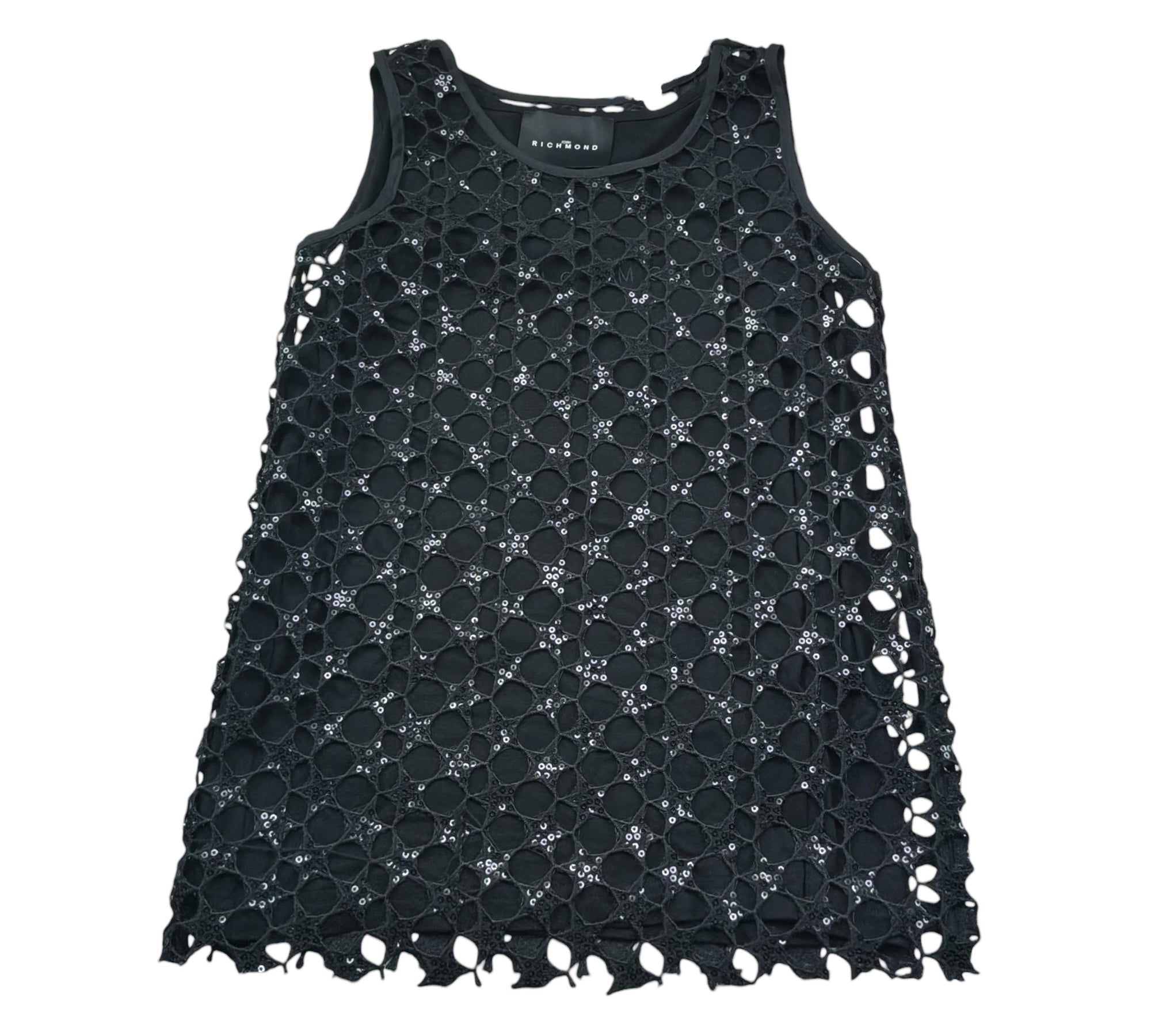John Richmond Top Giromanica Tinta Unita Taforato per Bambina RGP26102 NERO JOHN RICHMOND 