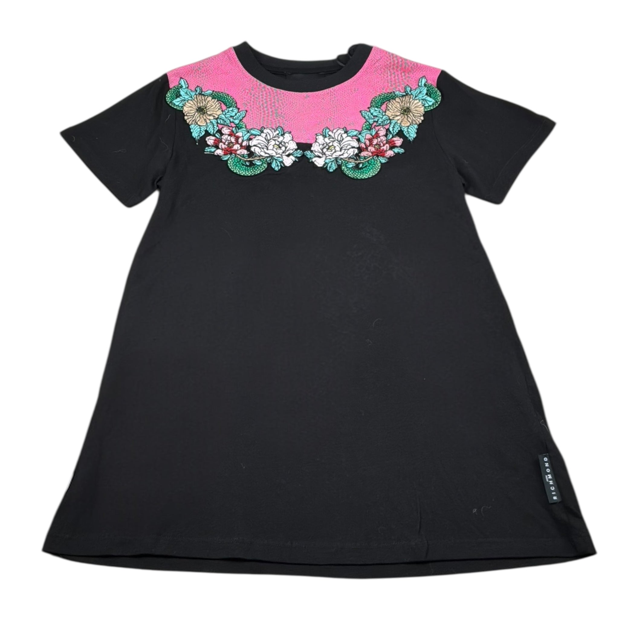 John Richmond Abito Tinta Unita Mezza Manica con Stampa per Bambina RGP26167VE NERO JOHN RICHMOND 