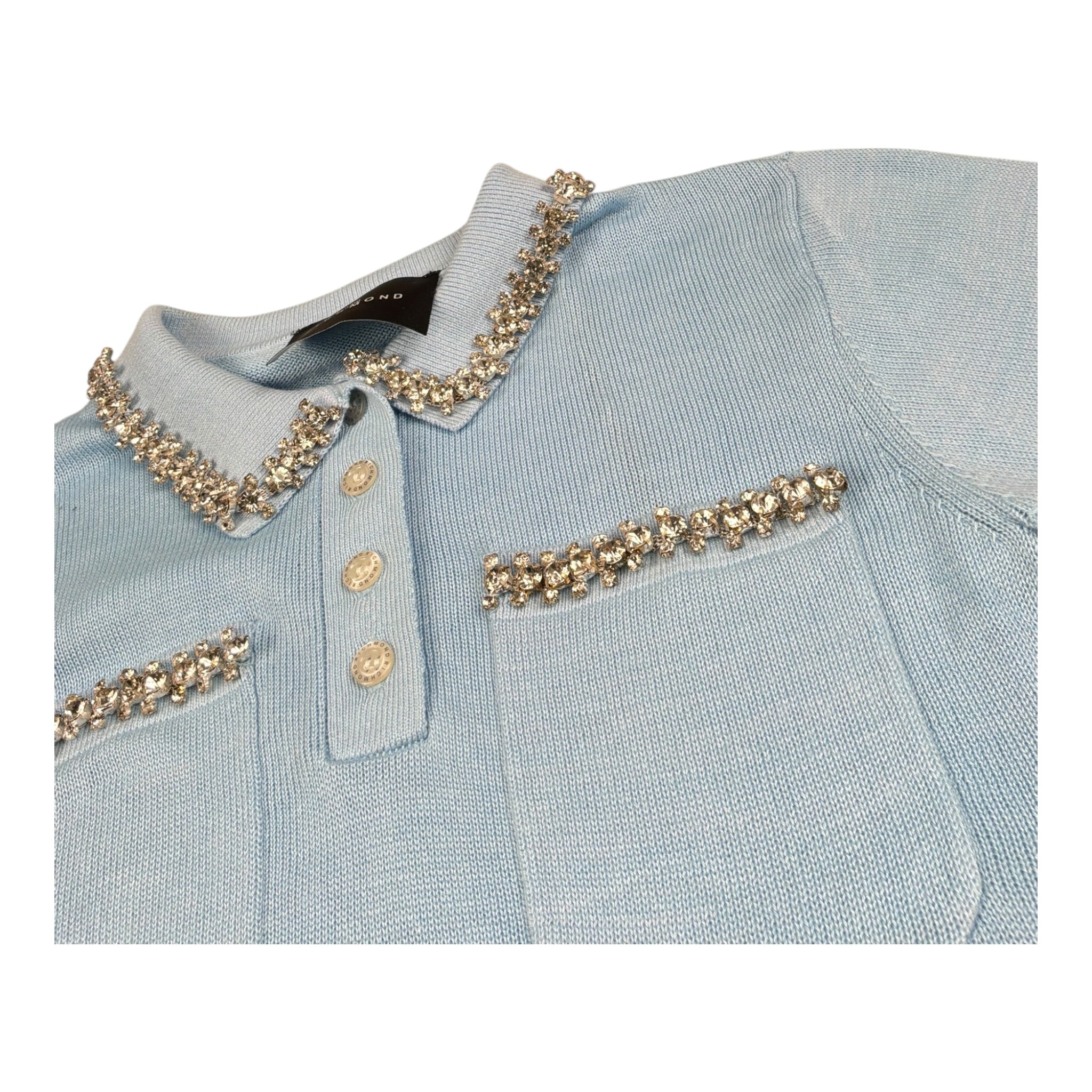 John Richmond Abito Tinta Unita con Colletto E Brillantini per Bambina RGP26187VE AZZURRO JOHN RICHMOND 