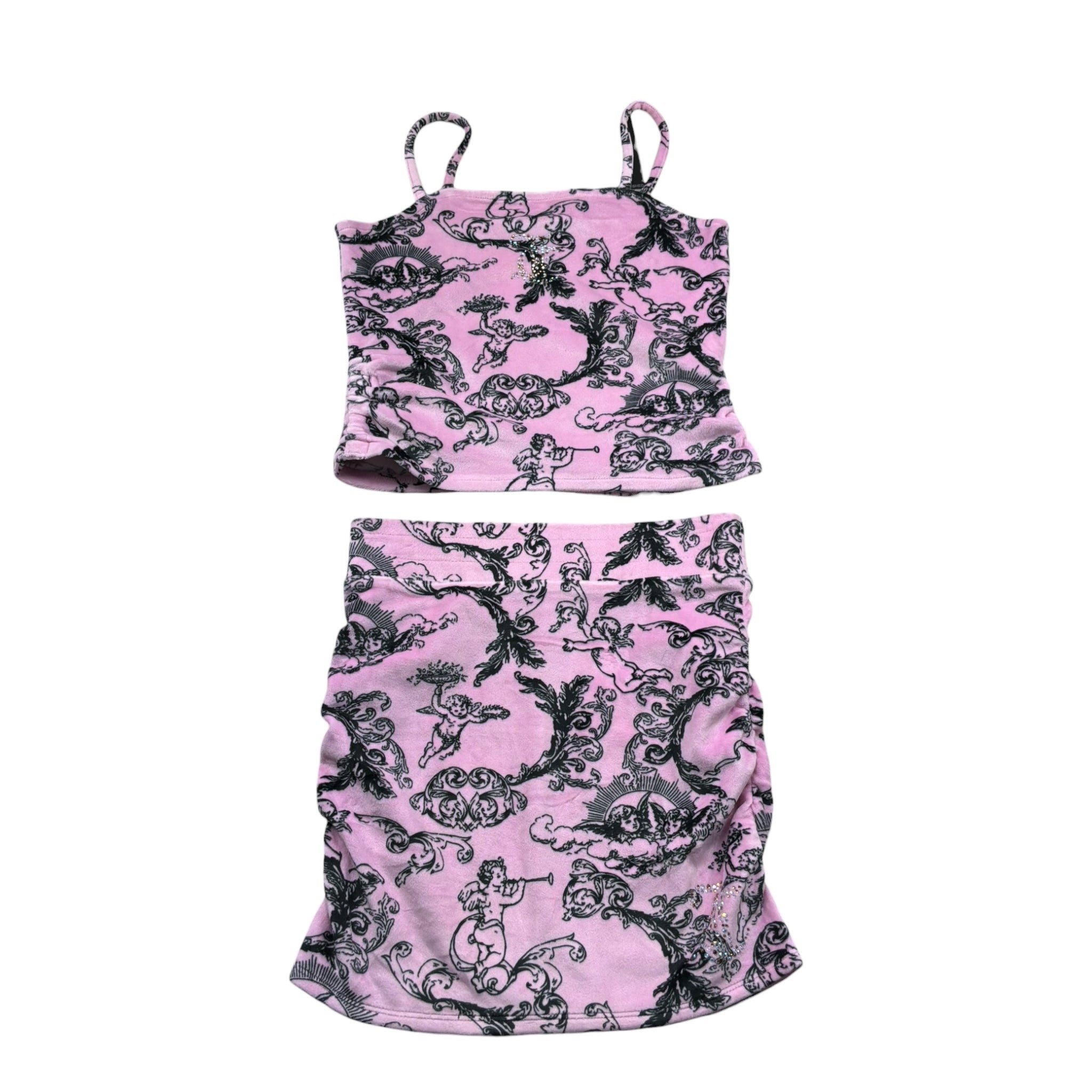 Juicy Couture Completo 2 Pezzi Top-Gonna Tinta Unita con Fantasia per Bambina JBX6519 ROSA JUICY COUTURE 