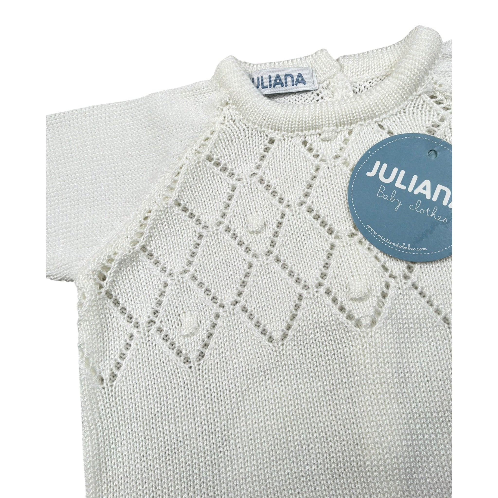 Juliana Pagliaccetto Mezza Manica tinta unita Cn Ricami Bianco per Neonato 25162X BIANCO JULIANA 
