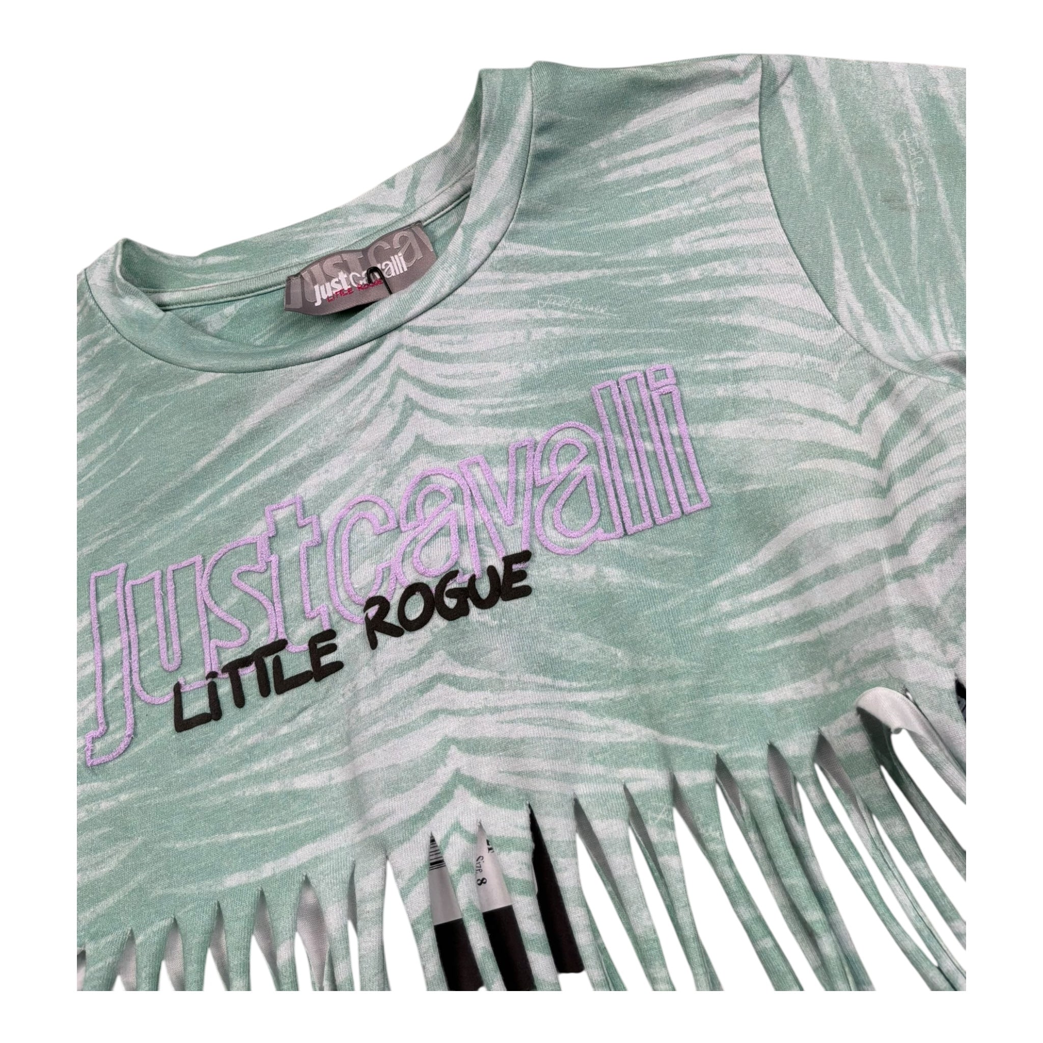 Just Cavalli T-Shirt Modello Crop con Frange per Bambina JGP26214TS VERDE ACQUA JUST CAVALLI 