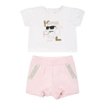 Karl Lagerfeld Completo 2 Pezzi T-Shirt-Short Bicolore Bianco/Rosa per Neonata Z30513 BIANCO/ROSA KARL LAGERFELD 