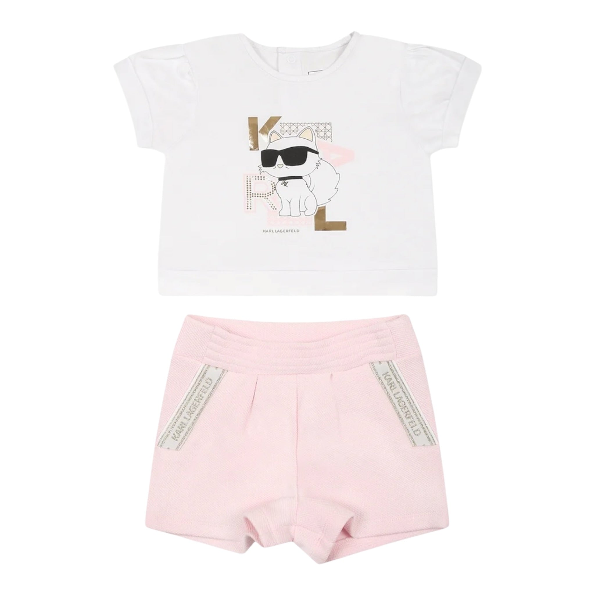 Karl Lagerfeld Completo 2 Pezzi T-Shirt-Short Bicolore Bianco/Rosa per Neonata Z30513 BIANCO/ROSA KARL LAGERFELD 