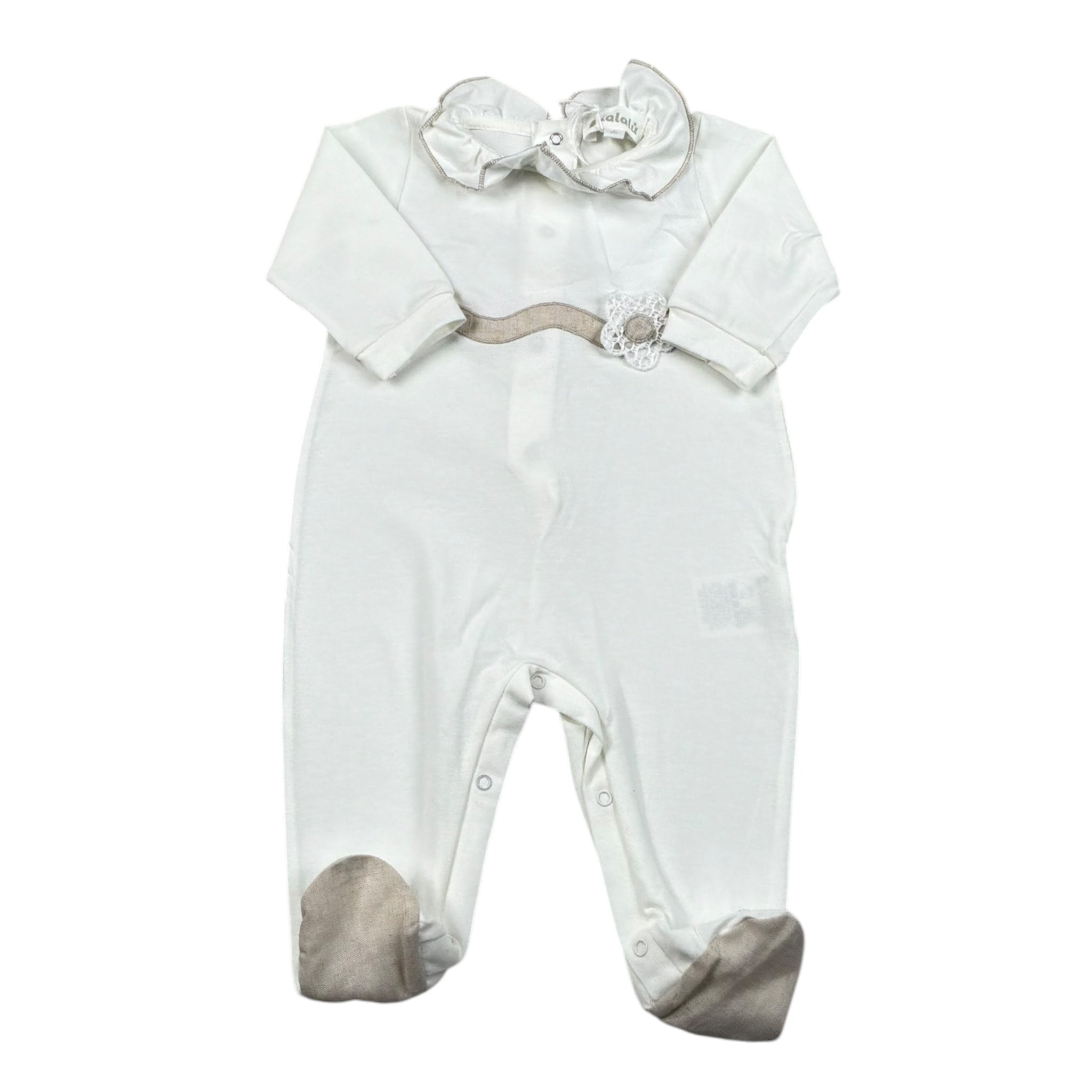 Lalalu' Tutina Tinta Unita con Stampa per Neonata TJL011P BIANCO LALALU' 