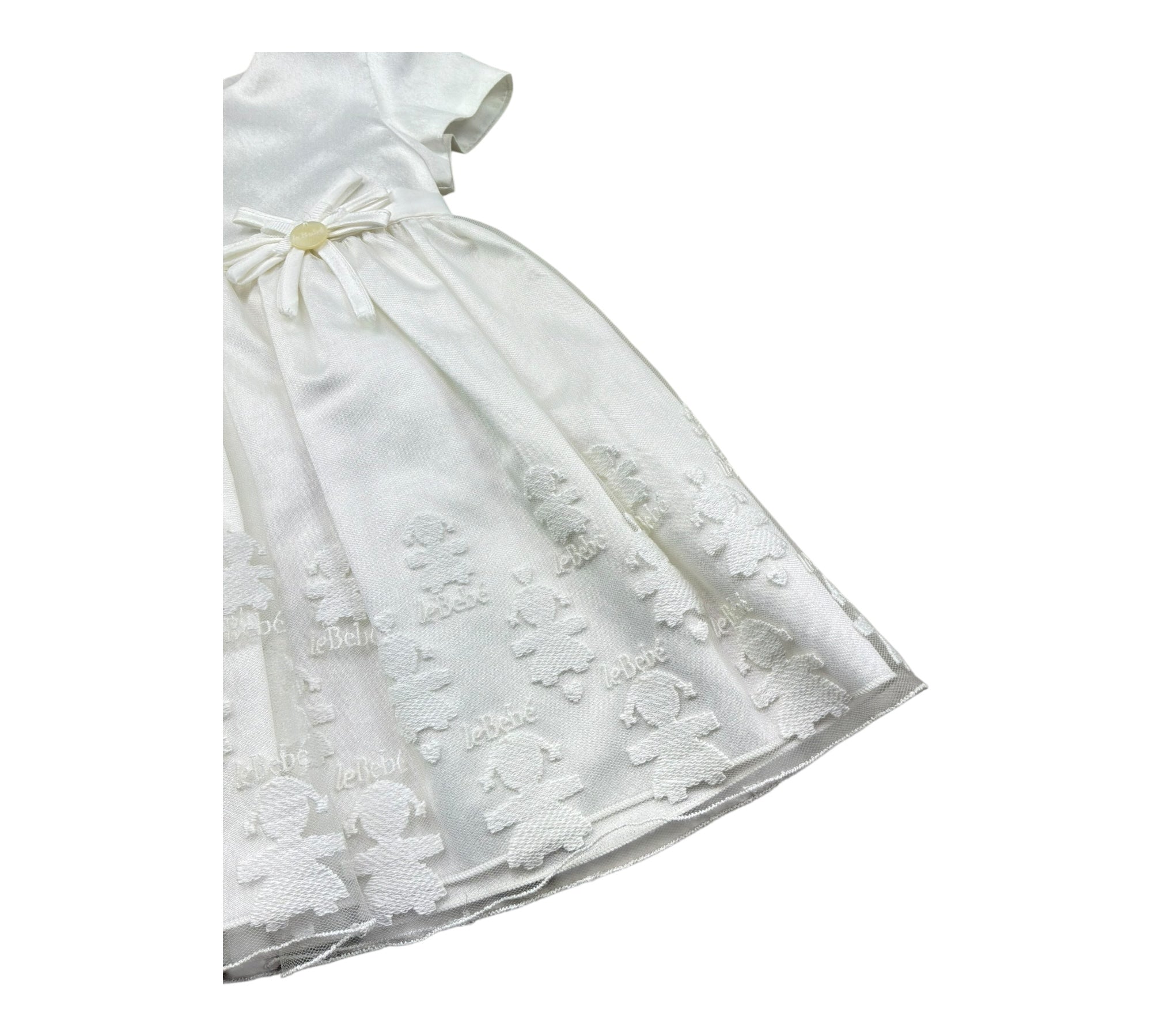 Le Bebe Abito Mezza Manica Tinta Unita con Fiocco per Neonata LBG0799 BIANCO LE BEBE 