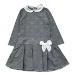 Le Bebe Abito Manica Lunga Tinta Unita con Fiocco per Bambina LBG1083 GRIGIO LE BEBE 