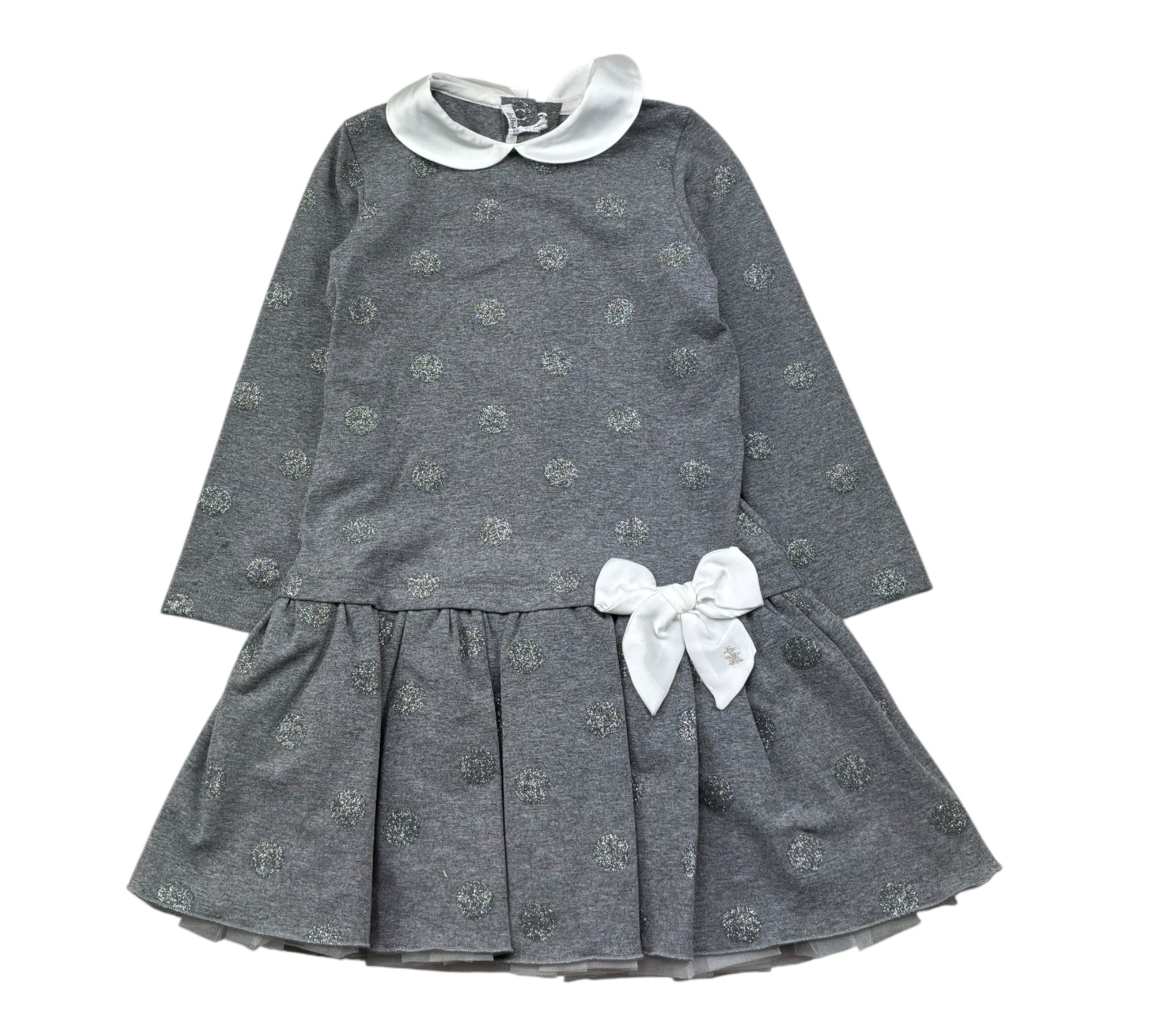 Le Bebe Abito Manica Lunga Tinta Unita con Fiocco per Bambina LBG1083 GRIGIO LE BEBE 