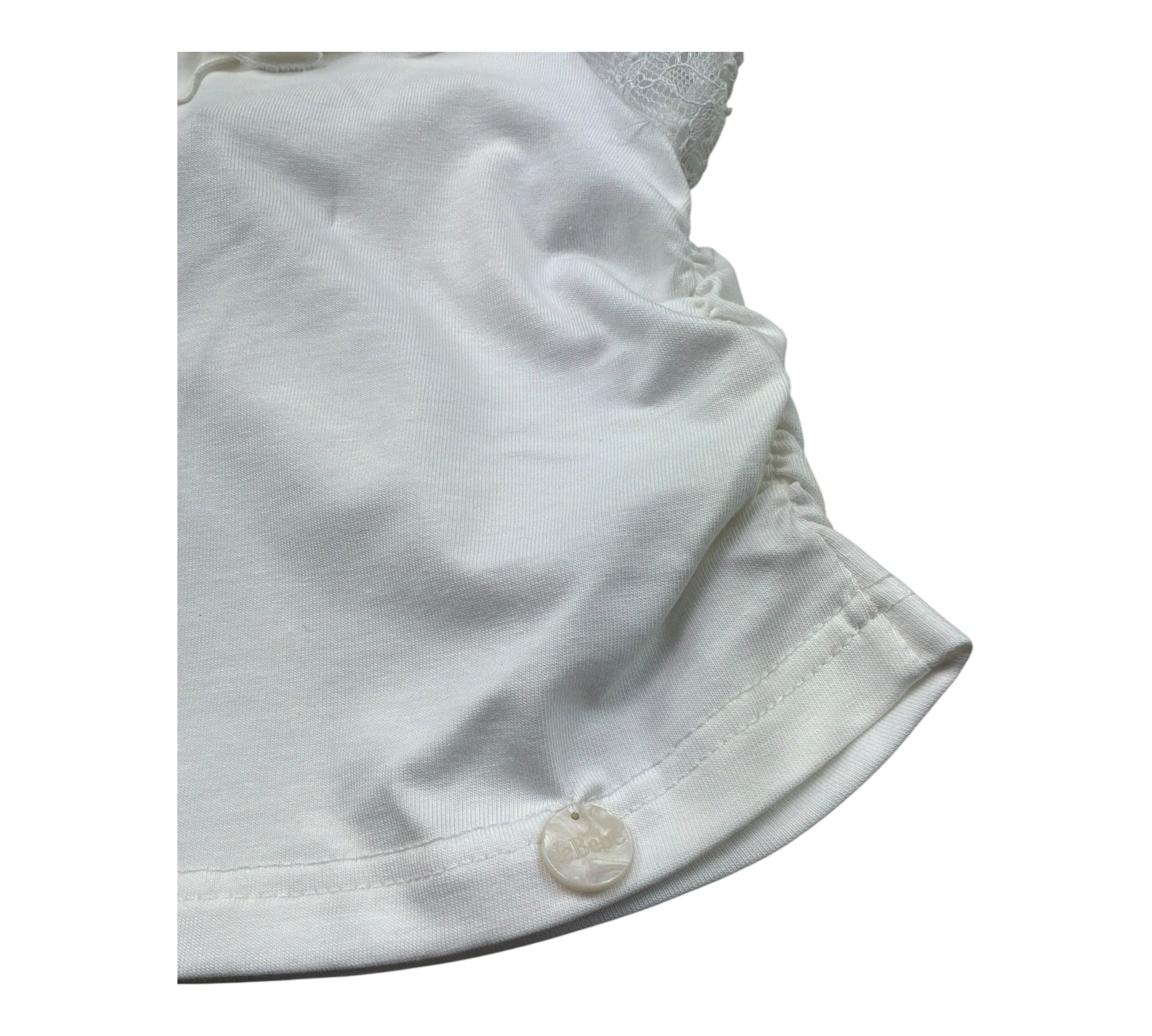 Le Bebe T-Shirt con Colletto Tinta Unita con Maniche Ricamate per Neonata LBG6323 BIANCO LE BEBE 