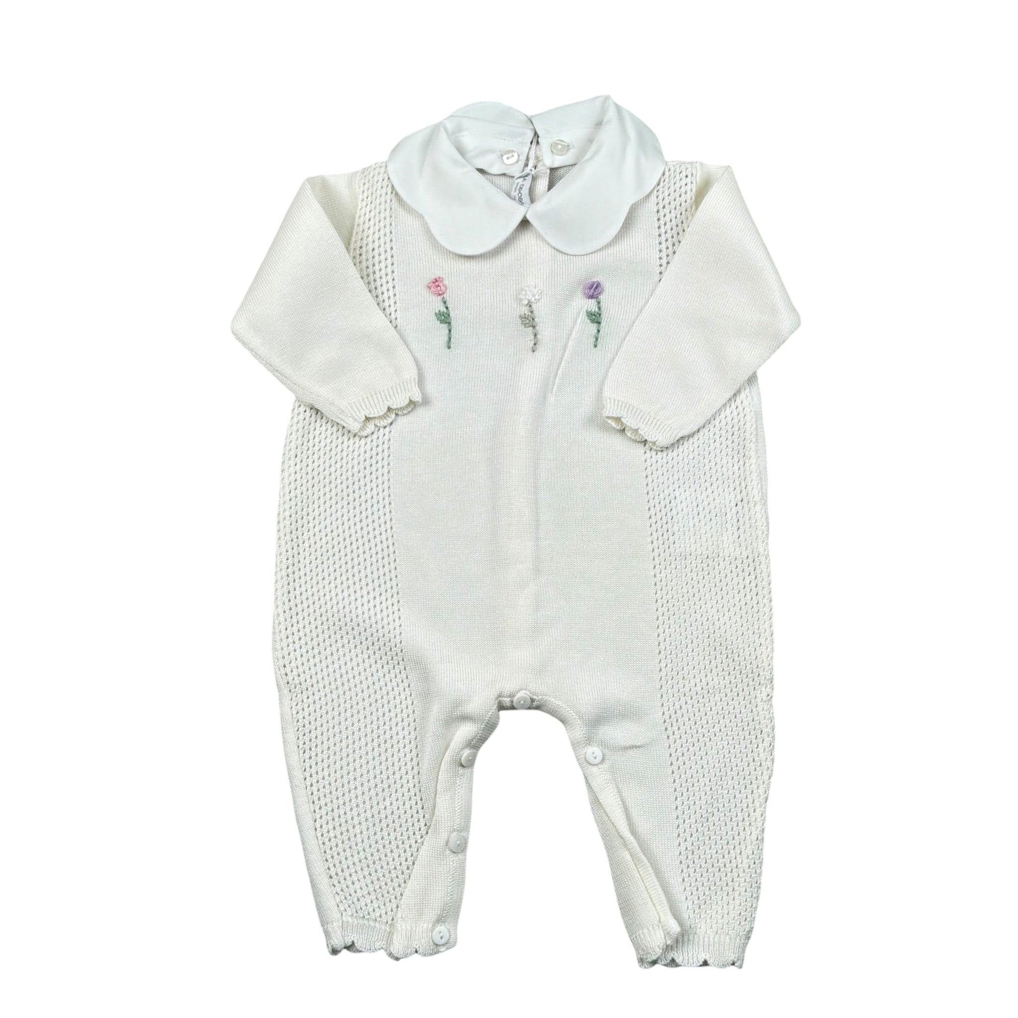 Le Coconne Tutina Tinta Unita con Ricami per Neonata LCN1940 PANNA LE COCONNE 