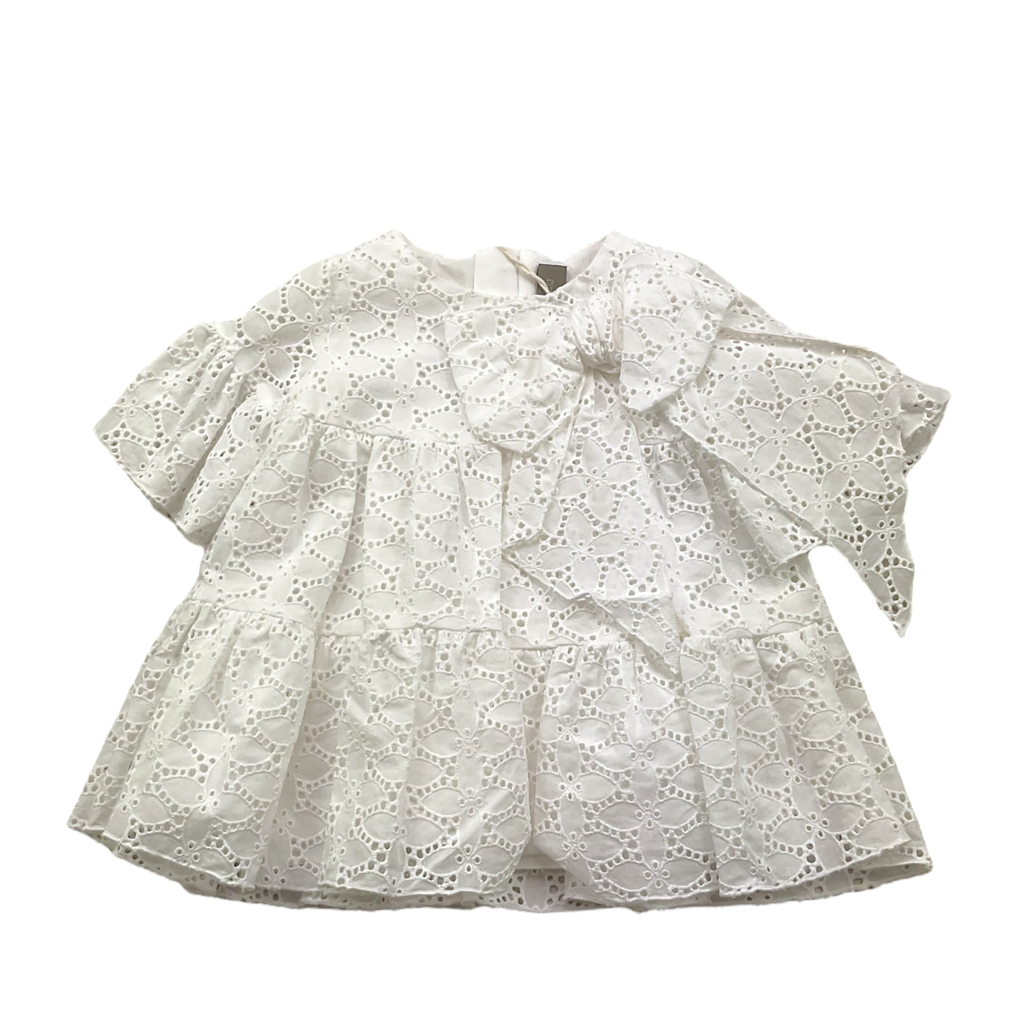 Little Bear Abito Tinta Unita Traforato con Fiocco per Bambina 8204 BIANCO LITTLE BEAR 