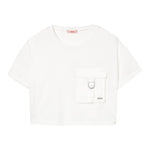 Liu Jo T-Shirt Girocollo Tinta Unita con Taschino Modello Crop per Bambina GA5016X BIANCO LIU JO 