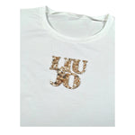 Liu Jo T-Shirt Girocollo Tinta Unita con Paillettes per Bambina GA5018XXXX PANNA/ORO LIU JO 