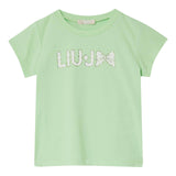 Liu Jo T-Shirt Girocollo Tinta Unita con Brillantini per Bambina KA5081X VERDE LIU JO 