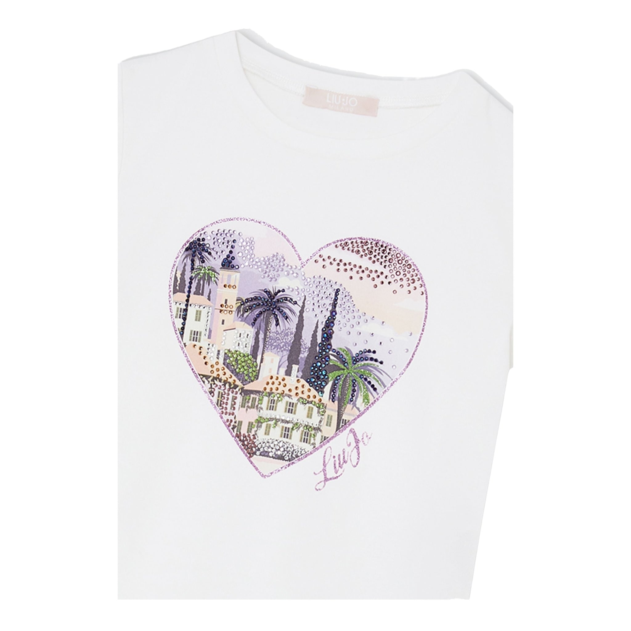 Liu Jo T-Shirt Girocollo Tinta Unita con Stampa E Brillantini per Neonata KA5093XX BIANCO LIU JO 