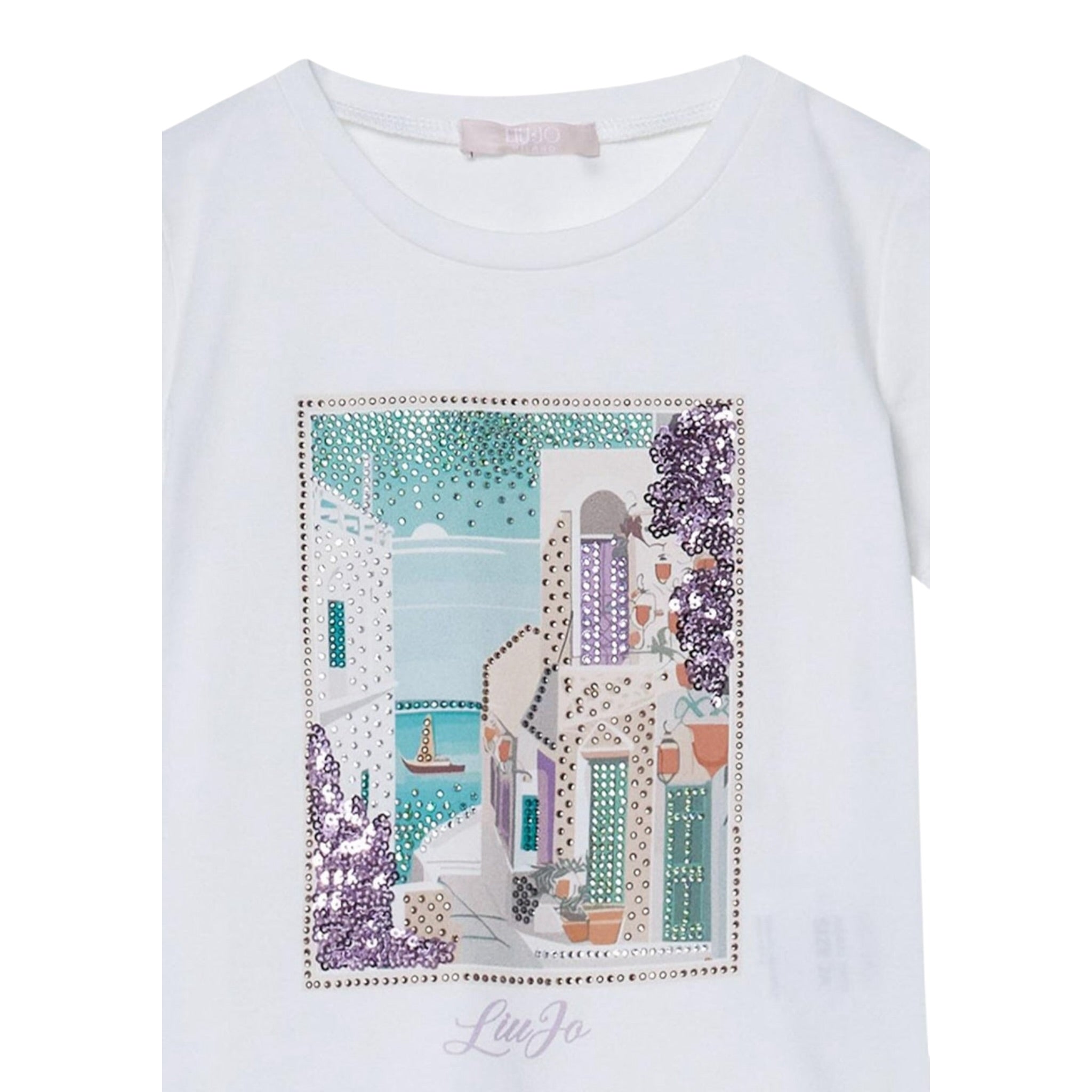 Liu Jo T-Shirt Girocollo tinta unita con Stampa E Brillantini Bianco per Neonata KA5093XXXN BIANCO LIU JO 
