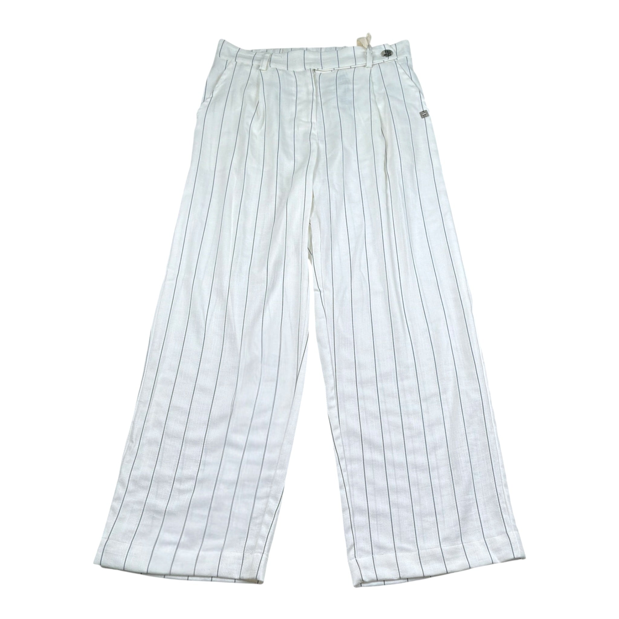 Manila Grace Pantalone Tinta Unita con Fantasia A Righe per Bambina MG2072 PANNA MANILA GRACE 