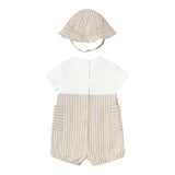 Mayoral Set Pagliaccetto Bicolore con Fantasia A Righe-Cappello per Neonato 1602X BIANCO/BEIGE MAYORAL 