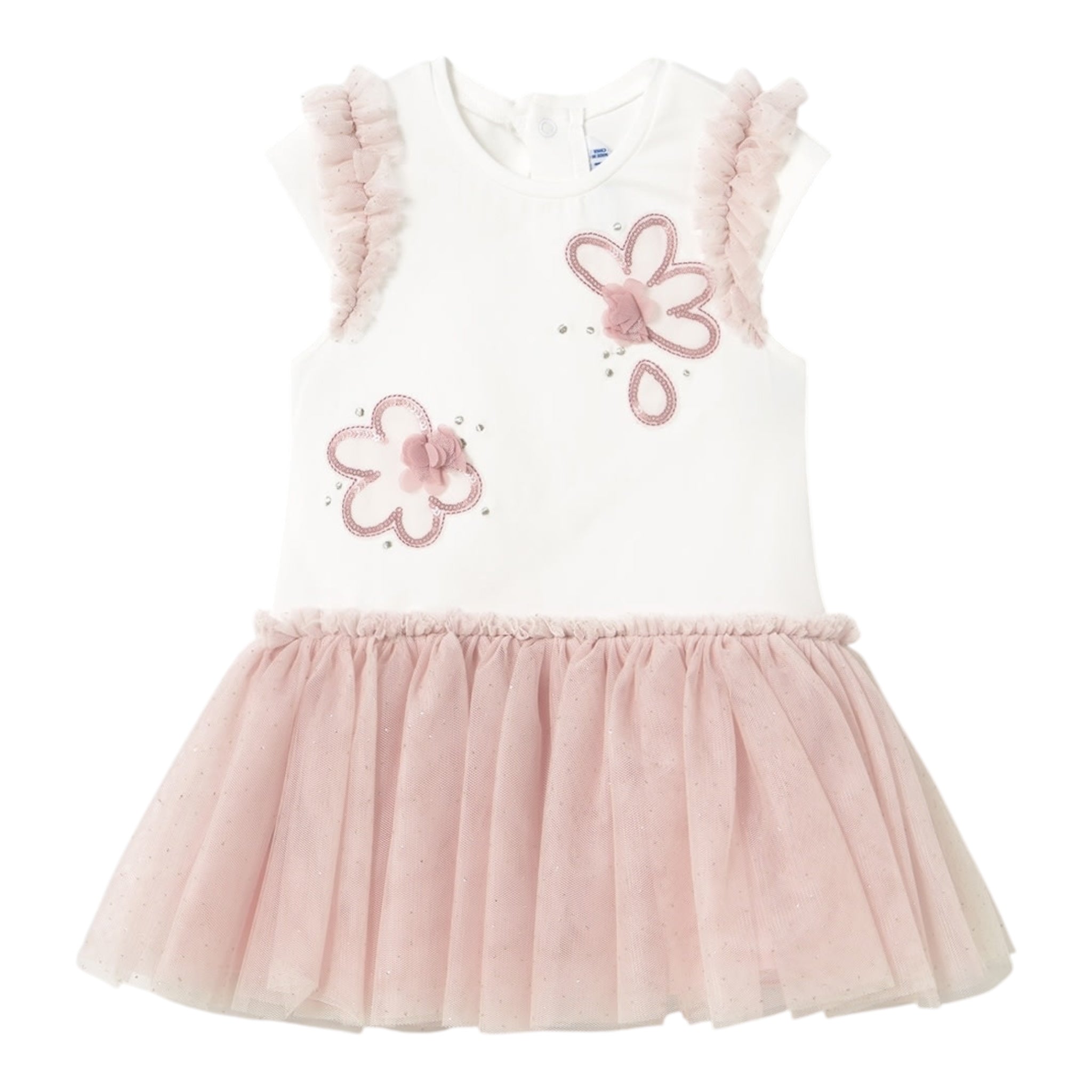 Mayoral Abito Giromanica Tinta Unita Bicolore con Gonna In Tulle per Neonata 1904 BIANCO/ROSA MAYORAL 