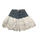 Met Gonna In Denim Tinta Unita con Pizzo San Gallo per Bambina ME367 BLU MET 