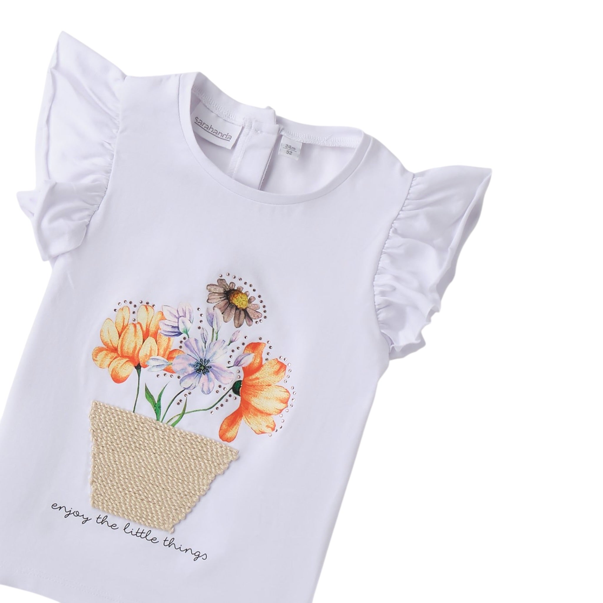 Mini Banda T-Shirt Girocollo Tinta Unita con Stampa per Neonata 0B318 BIANCO MINI BANDA 