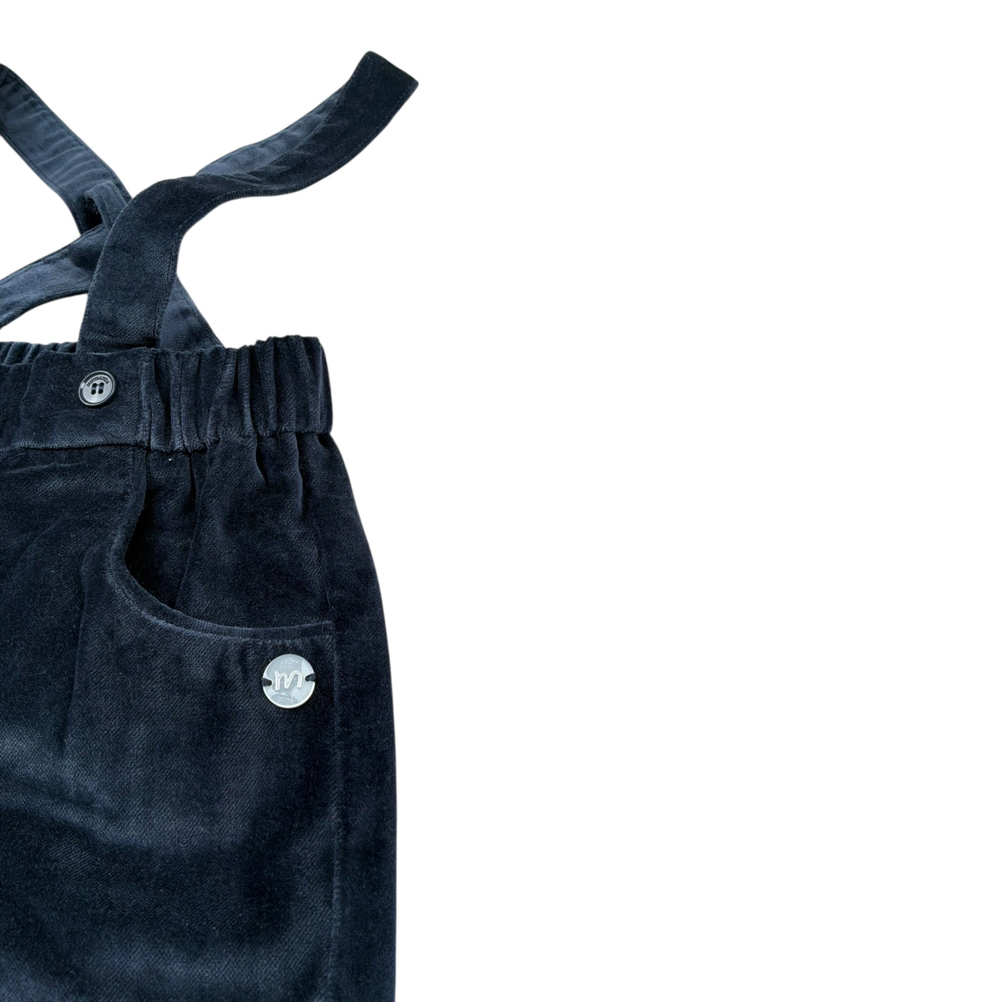 Mini Banda Pantalone Tinta Unita In Velluto con Bretelle per Neonato 3A636 BLU MINI BANDA 
