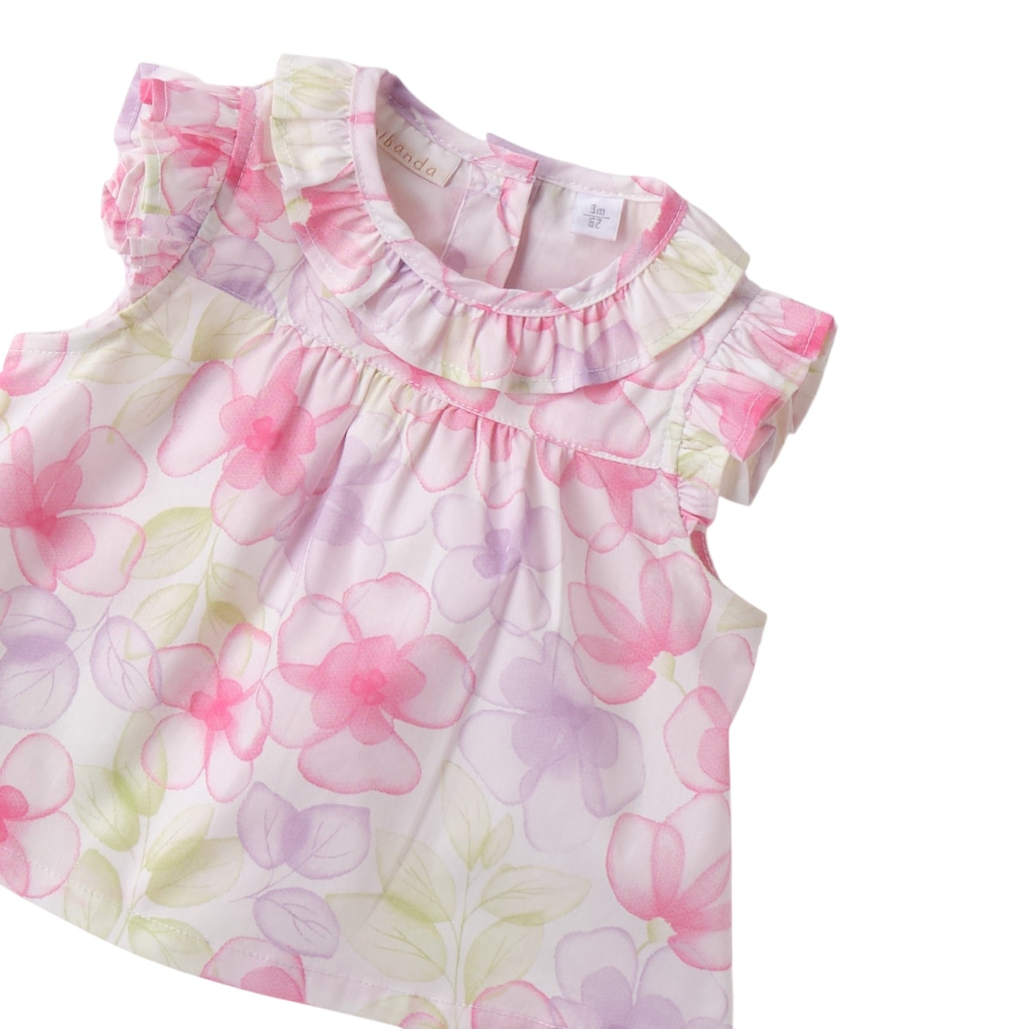 Mini Banda Camicia tinta unita con Fantasia Fiori Bianco per Neonata 3B701 BIANCO MINI BANDA 
