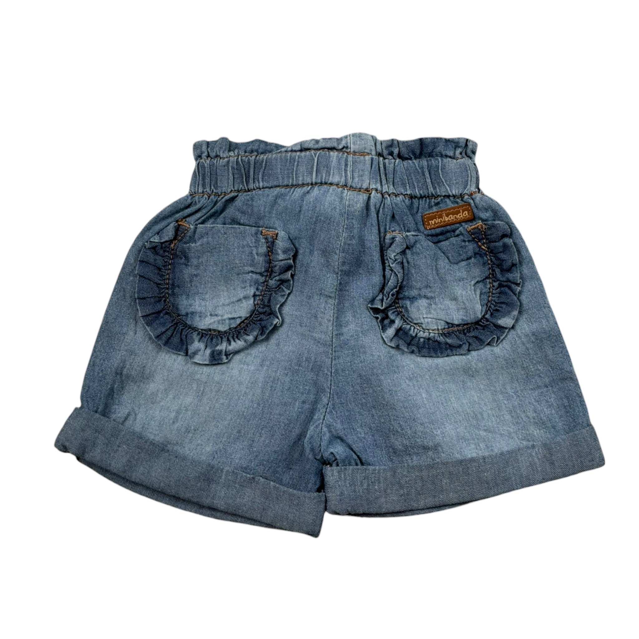 Mini Banda Short In Denim Tinta Unita per Neonata 3B735X BLU MINI BANDA 
