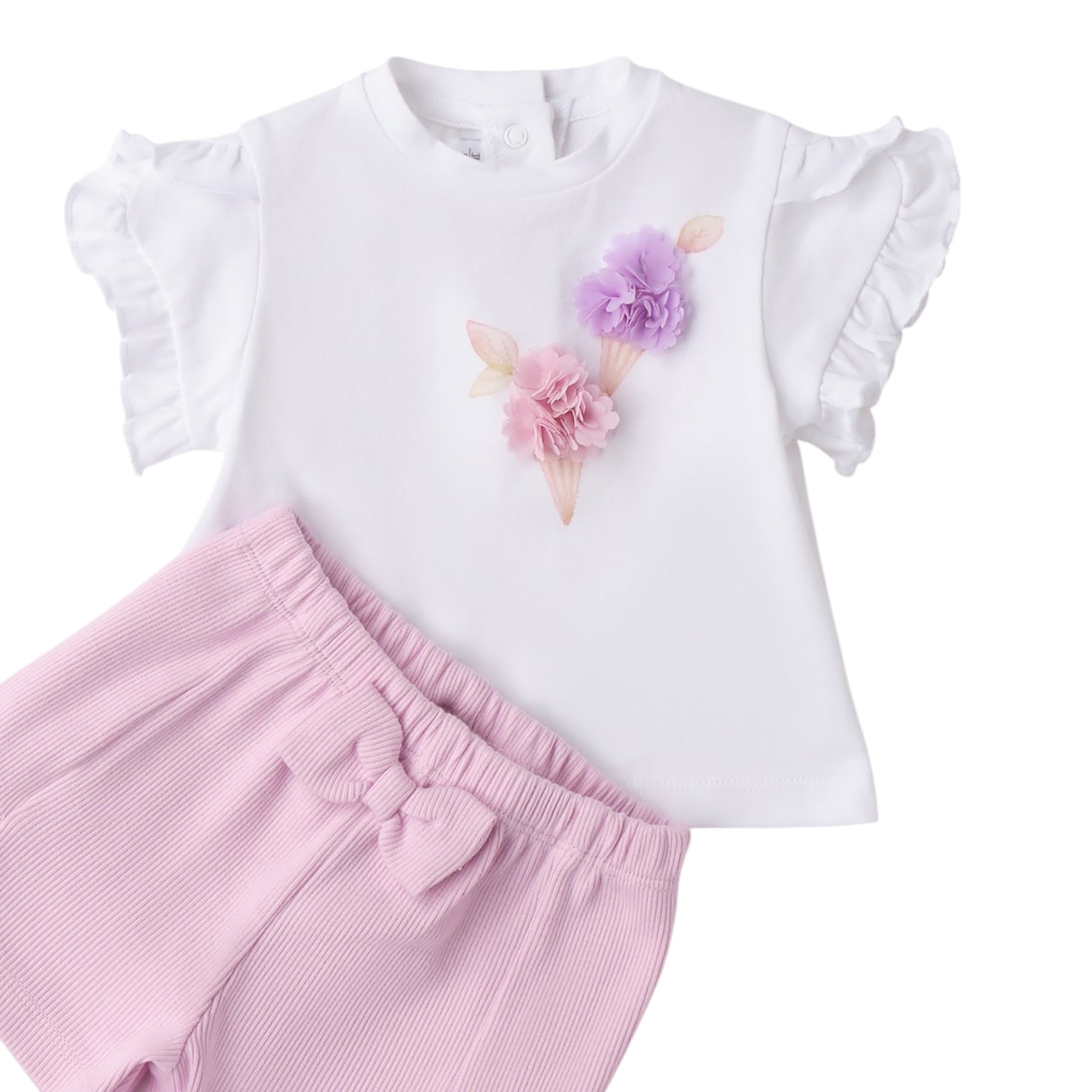 Mini Banda Completo 2 Pezzi Short-T-Shirt per Neonata 3B761 BIANCO MINI BANDA 