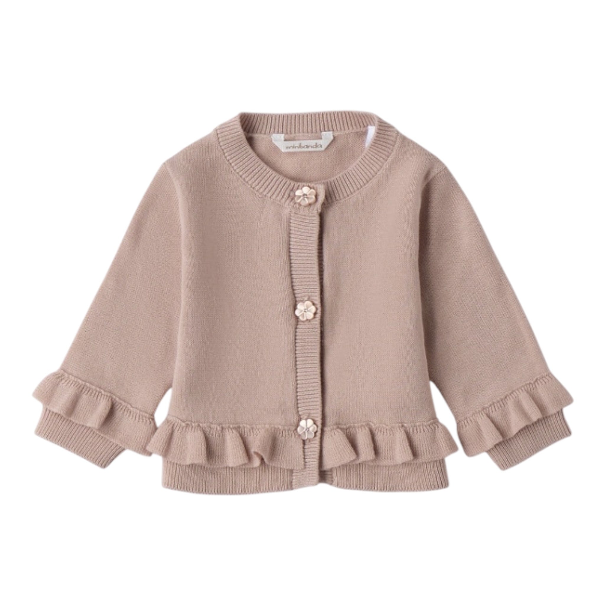 Mini Banda Cardigan Tinta Unita con Bottoni Fiori per Neonata 3B762X SABBIA MINI BANDA 
