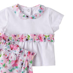 Mini Banda Completo 2 Pezzi Short-T-Shirt tinta unita con Stampa Fiori Bianco per Neonata 3B787X BIANCO MINI BANDA 
