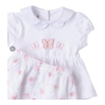 Minibanda Completo 2 Pezzi Short-T-Shirt Tinta Unita con Stampa Farfalle per Neonata 3B760 BIANCO MINIBANDA 