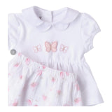 Minibanda Completo 2 Pezzi Short-T-Shirt Tinta Unita con Stampa Farfalle per Neonata 3B760 BIANCO MINIBANDA 