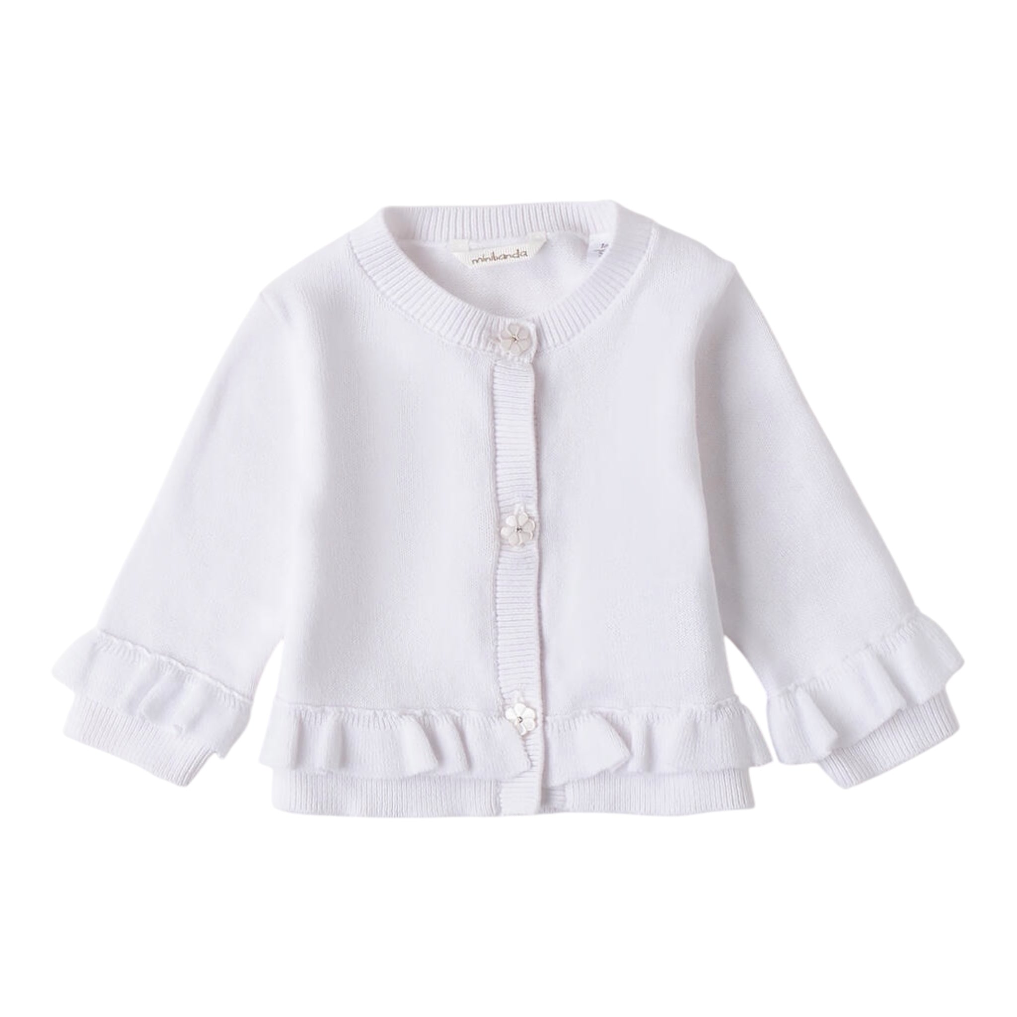 Minibanda Cardigan Tinta Unita con Bottoni Fiori per Neonata 3B762 BIANCO MINIBANDA 